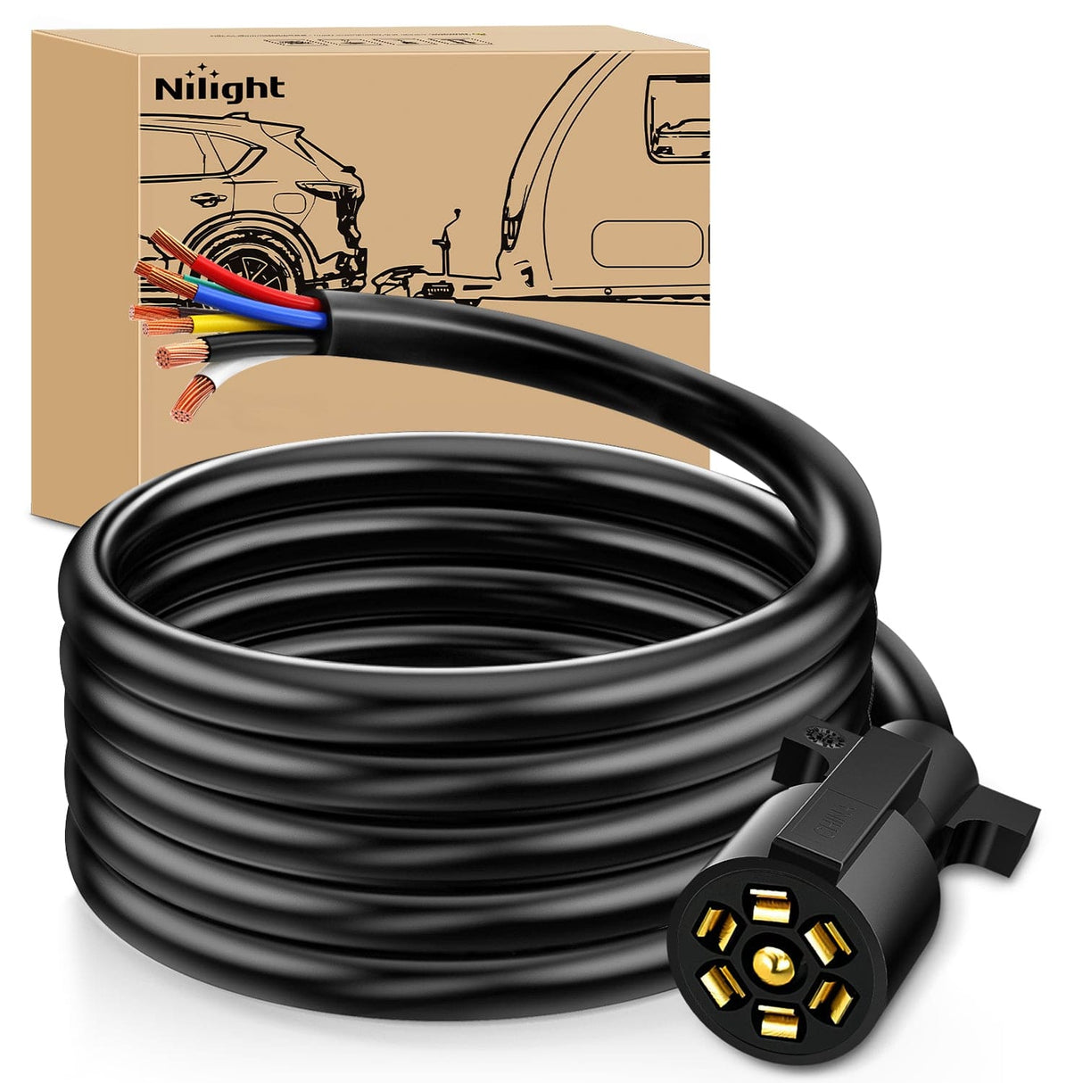 12Feet 7way Heavy Duty 7 Pin Plug Inline Trailer Cord Nilight