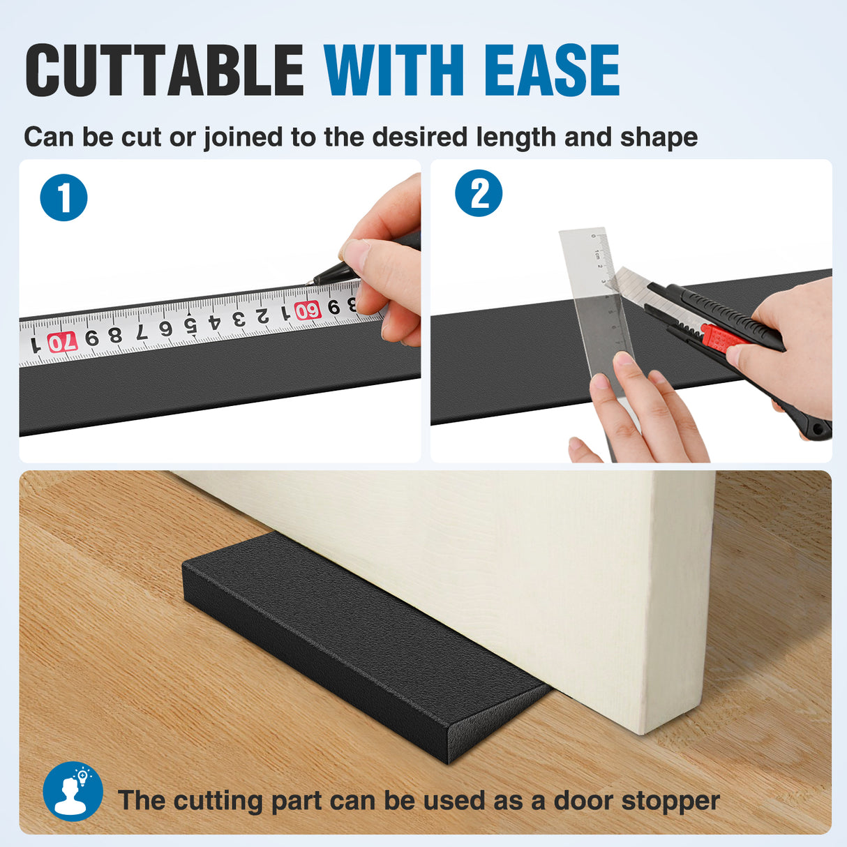 0.4Inch Rise Threshold Ramp for Doorways, 39.4Inch Wide Low Profile Cuttable Rubber Wheelchair Access Door Ramp for Doorway, Curb, Home Steps, Bathroom