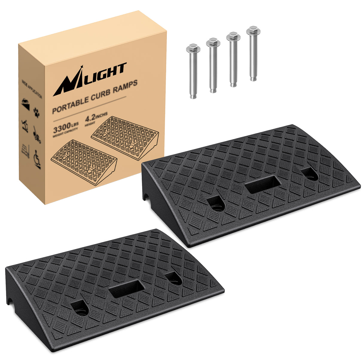 Nilight Plastic Curb Ramps, 4.2Inch Rise Portable Lightweight Heavy Duty Threshold Ramp for Driveway Lawn Mower Scooter Bike Motorcycle Wheelchair, 2 Pack