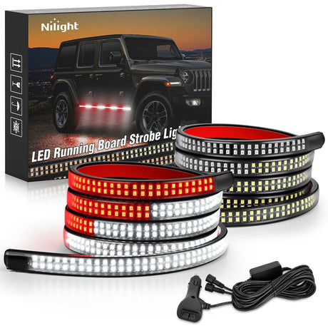 Nilight 2PCS 70 Inch Emergency Strobe Light Strip 1125 LED Running Board Lights Red White Flexible Side Flashing Warning Caution Safety Waterproof for Truck Construction Vehicles Pickup