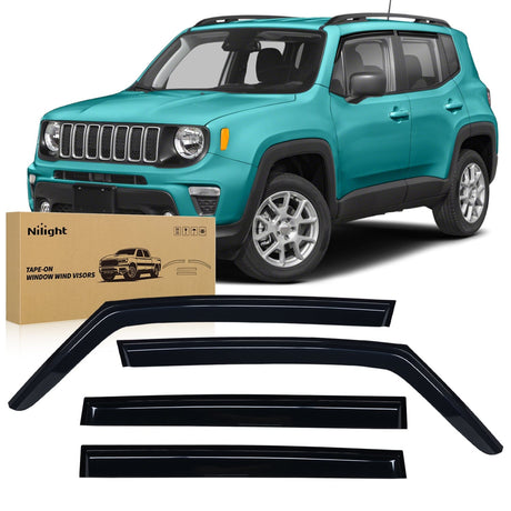 Nilight Window Rain Guards for Jeep Renegade 2015 2016 2017 2018 2019 2020 2021 2022 2023 2024, Window Wind Deflectors Vent Visors, Tape on-4PCS