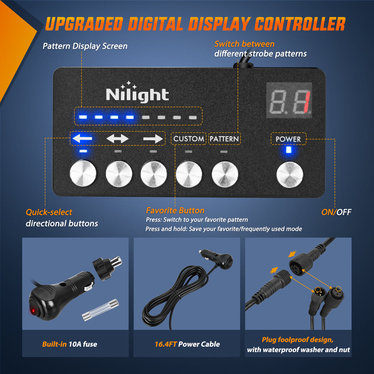 Nilight 144LED Traffic Advisor Strobe Light Bar with Controller Red White Emergency Warning Lights Hazard Interior Front/Rear Windshield Flashing for Cars Plow Trucks Construction Vehicles