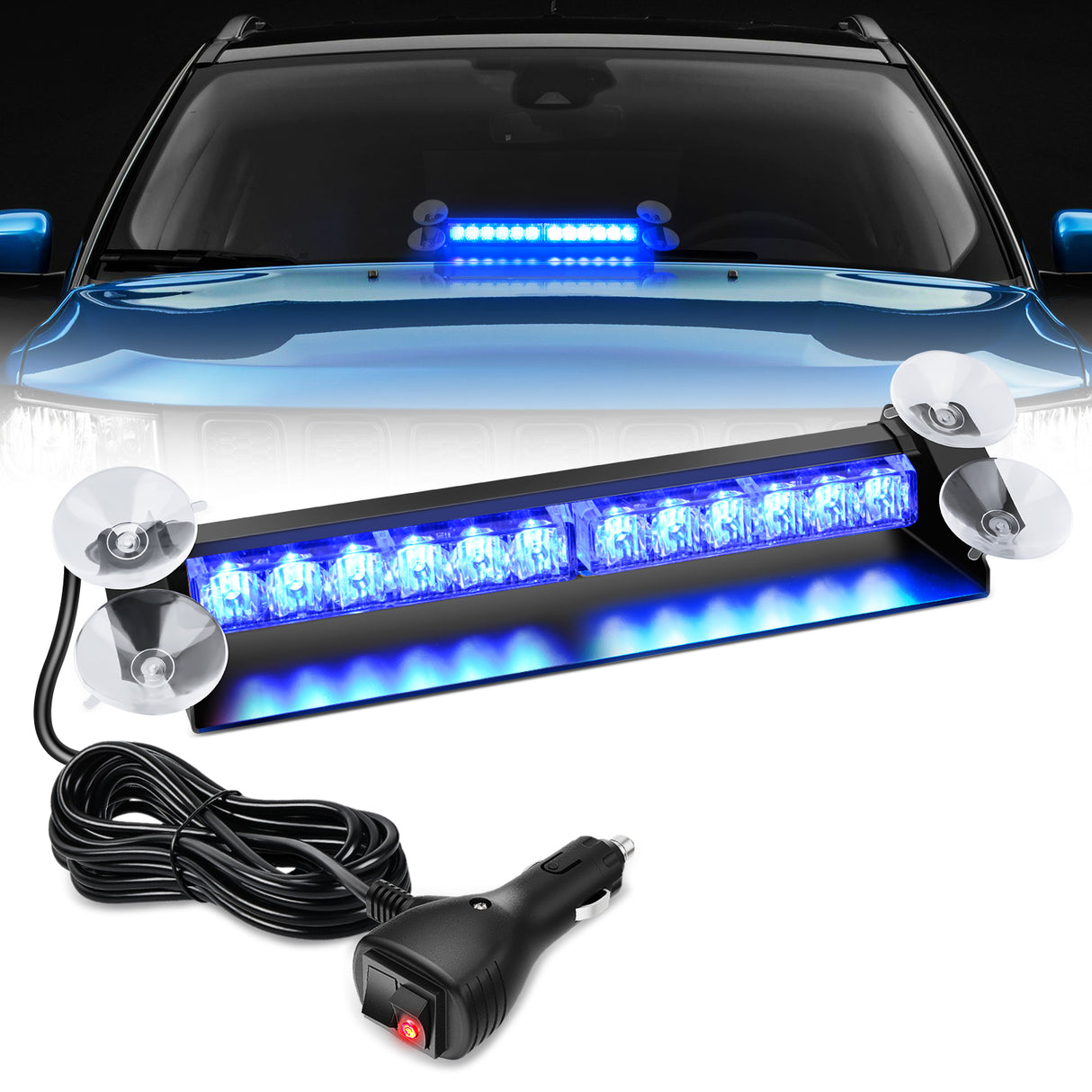 Nilight 12LED Traffic Advisor Strobe Light Bar Blue Emergency Warning Hazard Safety Dash Front/Rear Windshield Flashing Lights for Cars Trucks Police Firefighter Plow Construction Vehicles