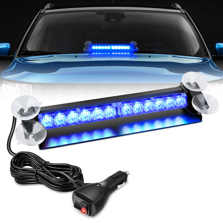 Nilight 12LED Traffic Advisor Strobe Light Bar Blue Emergency Warning Hazard Safety Dash Front/Rear Windshield Flashing Lights for Cars Trucks Police Firefighter Plow Construction Vehicles