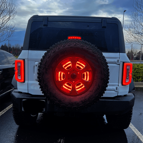 Tail Brake Turn Reverse Lights Spare Tire Brake Light Red Double Row LED Ring 3rd Third Stop Rear Wheel Lights Plug and Play Fit for 2021 2022 2023 2024 2025 Ford Bronco 2/4 Doors