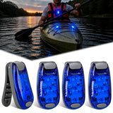 LED Safety Light 4PCS Blue Marine Navigation Bike Tail Lights Three Modes Waterproof Reflective Gear Clip On Flash Strobe Indicator Lamp for Night Boating Fishing