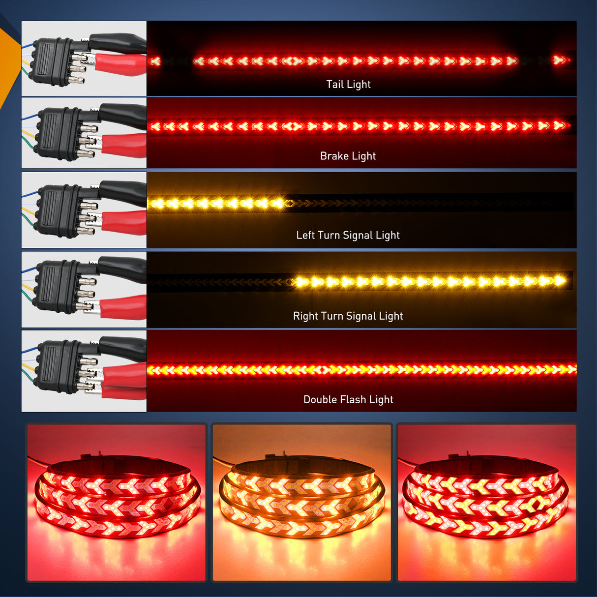 Led light Strip Truck Tailgate Light Strip 60Inch Arrow 540 LED with Red Running Brake Lights Amber Turn Signals Strobe Lights