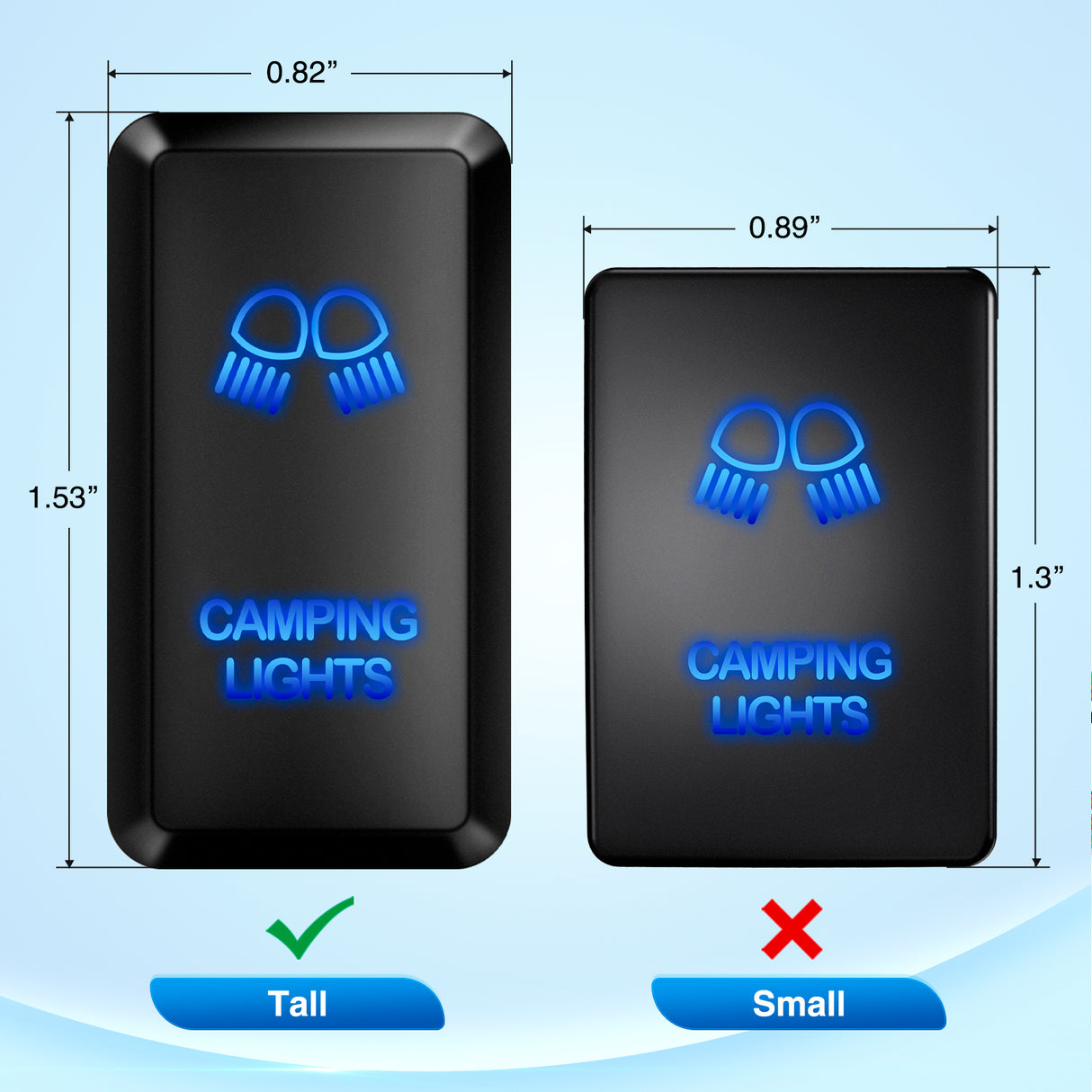 Camping Lights Push Button Switch 12V ON Off Switches with Connector Wire Kit 1.54Inch x 0.83Inch Replacement for Toyota FJ Cruiser Fortuner Ta coma Highlander Tundra 4Runner Prado Land Cruiser