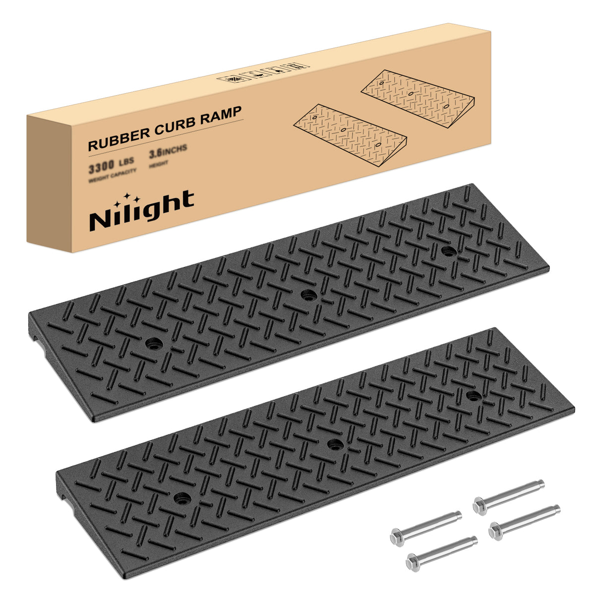 Nilight 1.6Inch Rise Curb Ramps, Heavy Duty Rubber Driveway Threshold Shed Ramp for Sidewalk Cars Lawn Mower Wheelchairs Motorcycles, 3300lbs Load Capacity