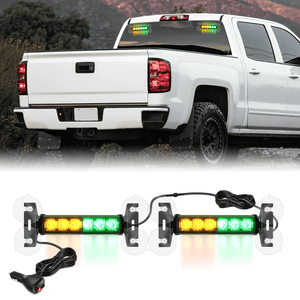 12LED Emergency Strobe Traffic Advisor Light Bar 2 in 1 Amber Green Dash Warning Safety Flashing Lights Front/Rear Windshield Construction Lights for Trucks Cars Plow Police Vehicles