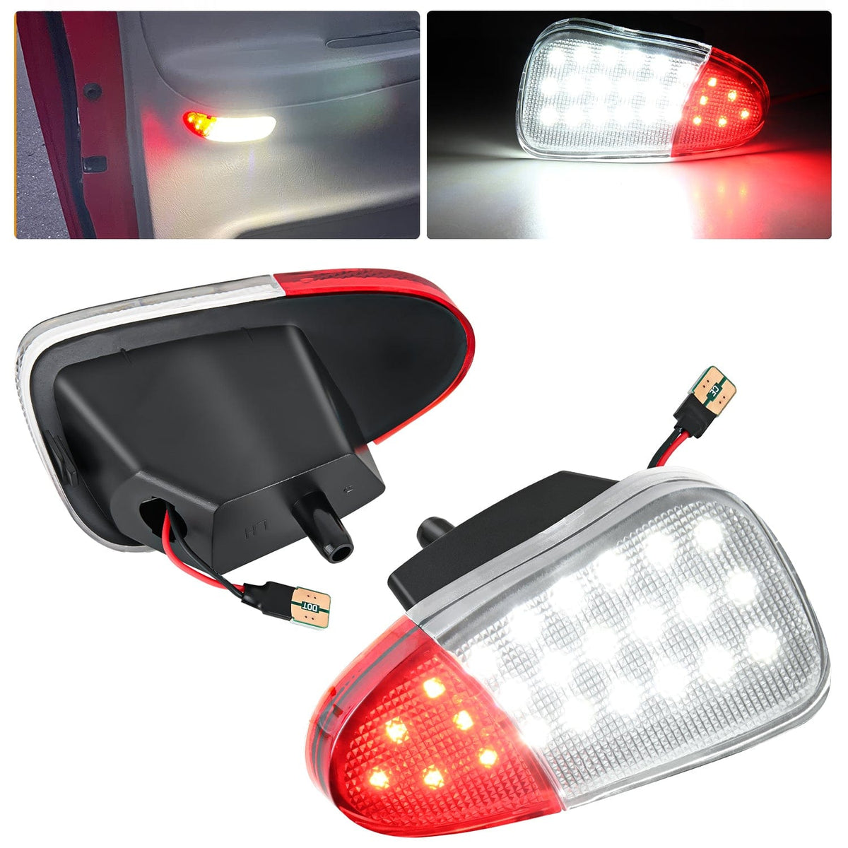 2PCS LED Interior Door Panel Light Courtesy Warning Lights White Red ...