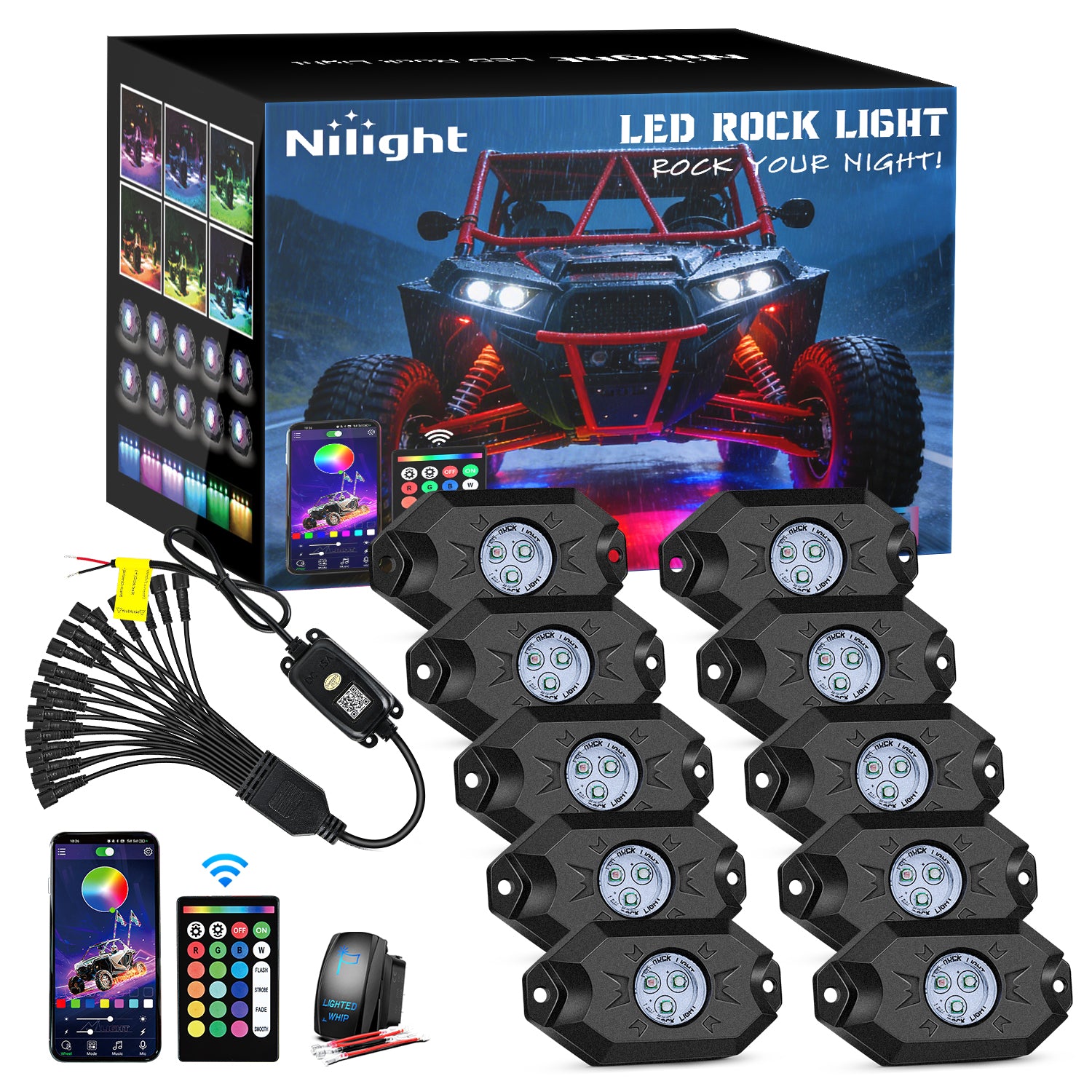 RGB Rock Lights-set, led-lichten, voor de auto, veelkleurig helder neon