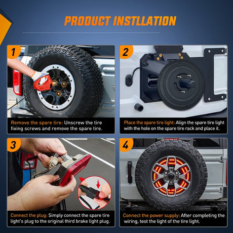 Tail Brake Turn Reverse Lights Spare Tire Brake Light Red Double Row LED Ring 3rd Third Stop Rear Wheel Lights Plug and Play Fit for 2021 2022 2023 2024 2025 Ford Bronco 2/4 Doors