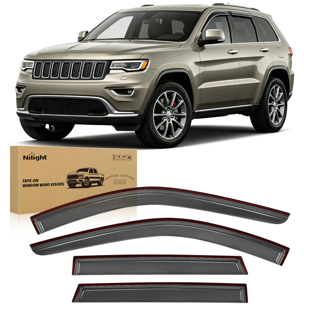 Rain Guards Rain Guards for Jeep Grand Cherokee 2011-2021 5 Seats-SUV, Not for Jeep Grand Cherokee L 6 Seats-SUV, Outside Mount Window Visors, Smoke Tinted Deflectors for Rain & Ventilation, 4PCS