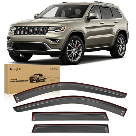 Rain Guards Rain Guards for Jeep Grand Cherokee 2011-2021 5 Seats-SUV, Not for Jeep Grand Cherokee L 6 Seats-SUV, Outside Mount Window Visors, Smoke Tinted Deflectors for Rain & Ventilation, 4PCS