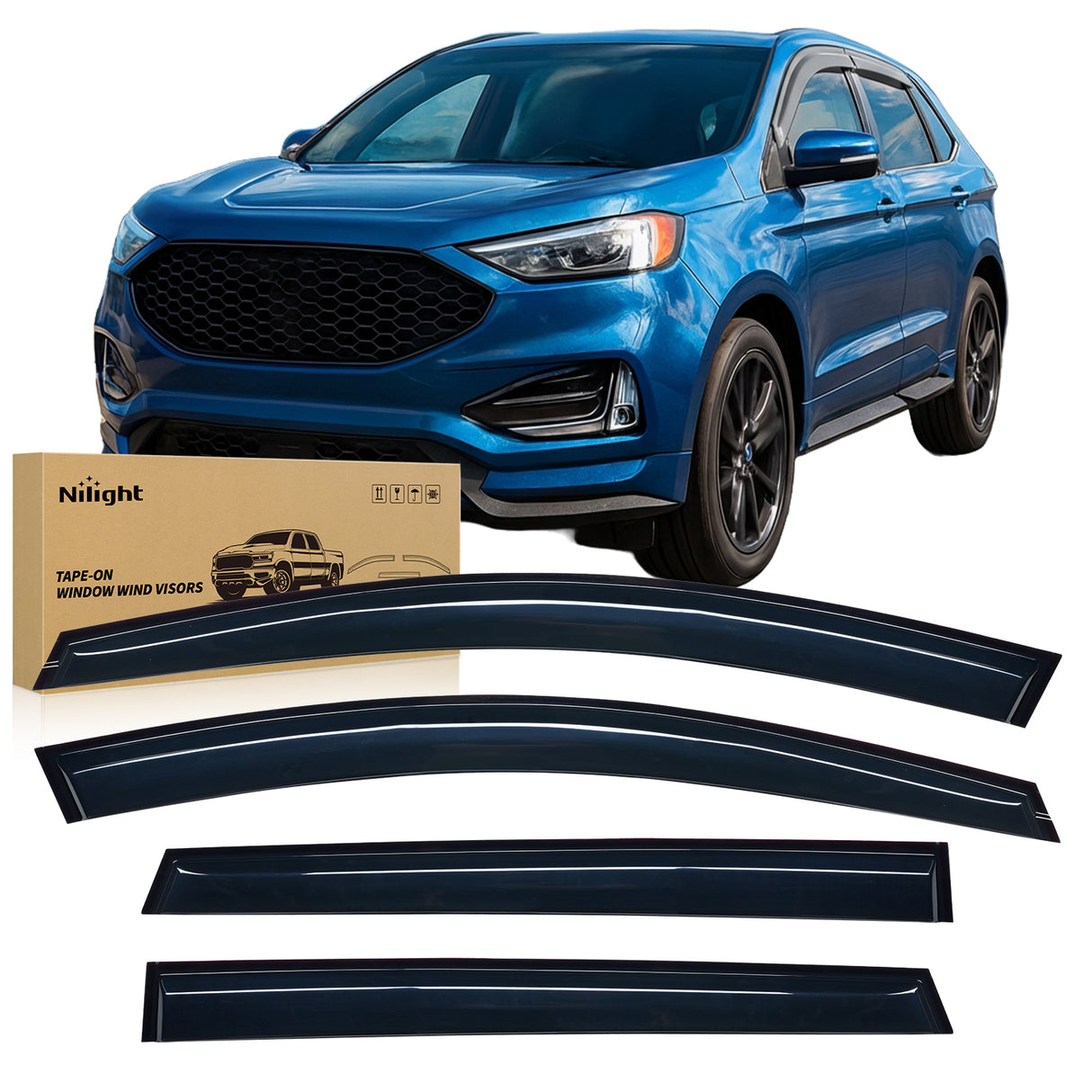 Window Visors for Ford Edge 2015 2016 2017 2018 2019 2020 2021 2022 2023 2024, Out-Channel Window Wind Deflectors Rain Guards -4PCS