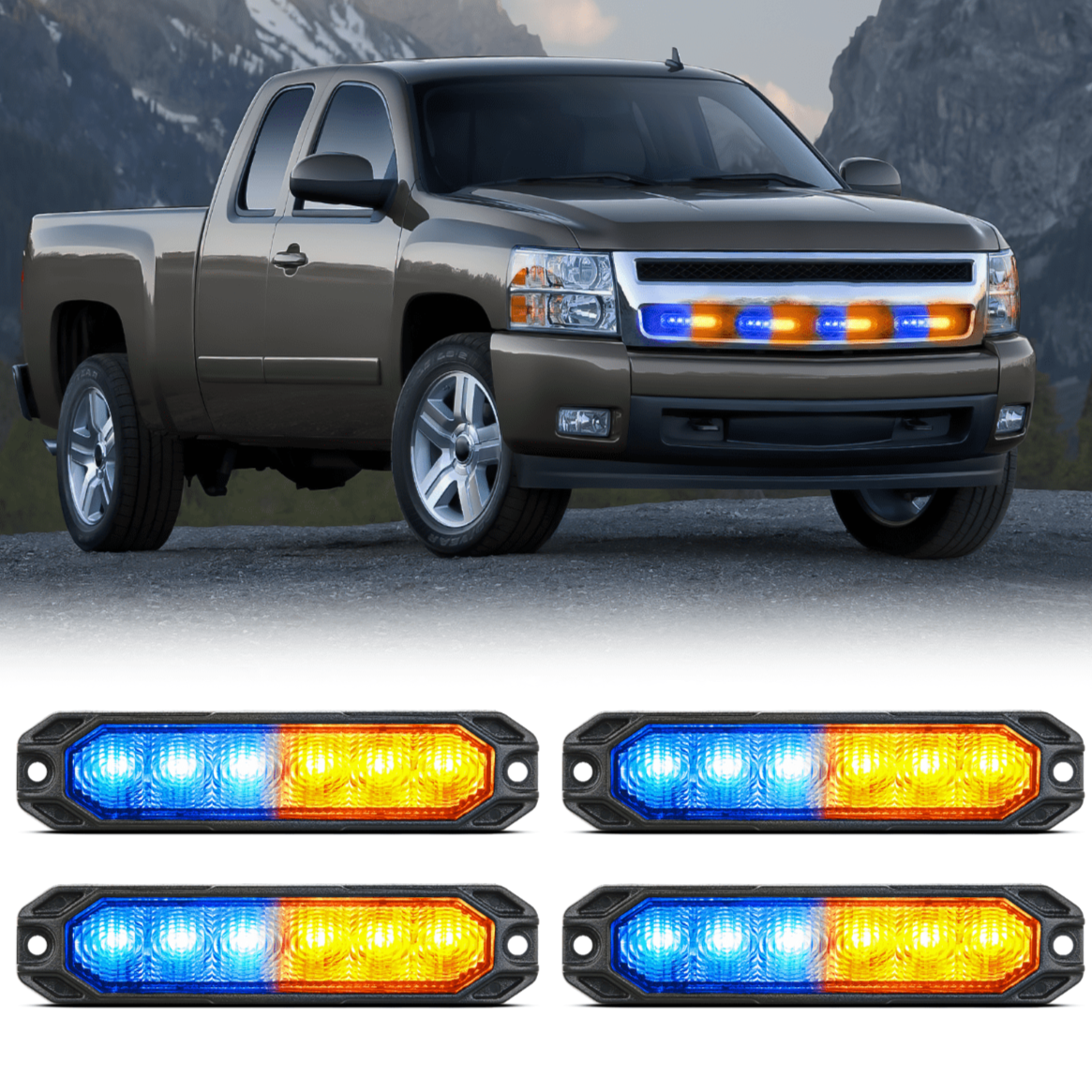 Nilight 4PCS 6 LED Yellow and Blue Emergency Warning Strobe Lights