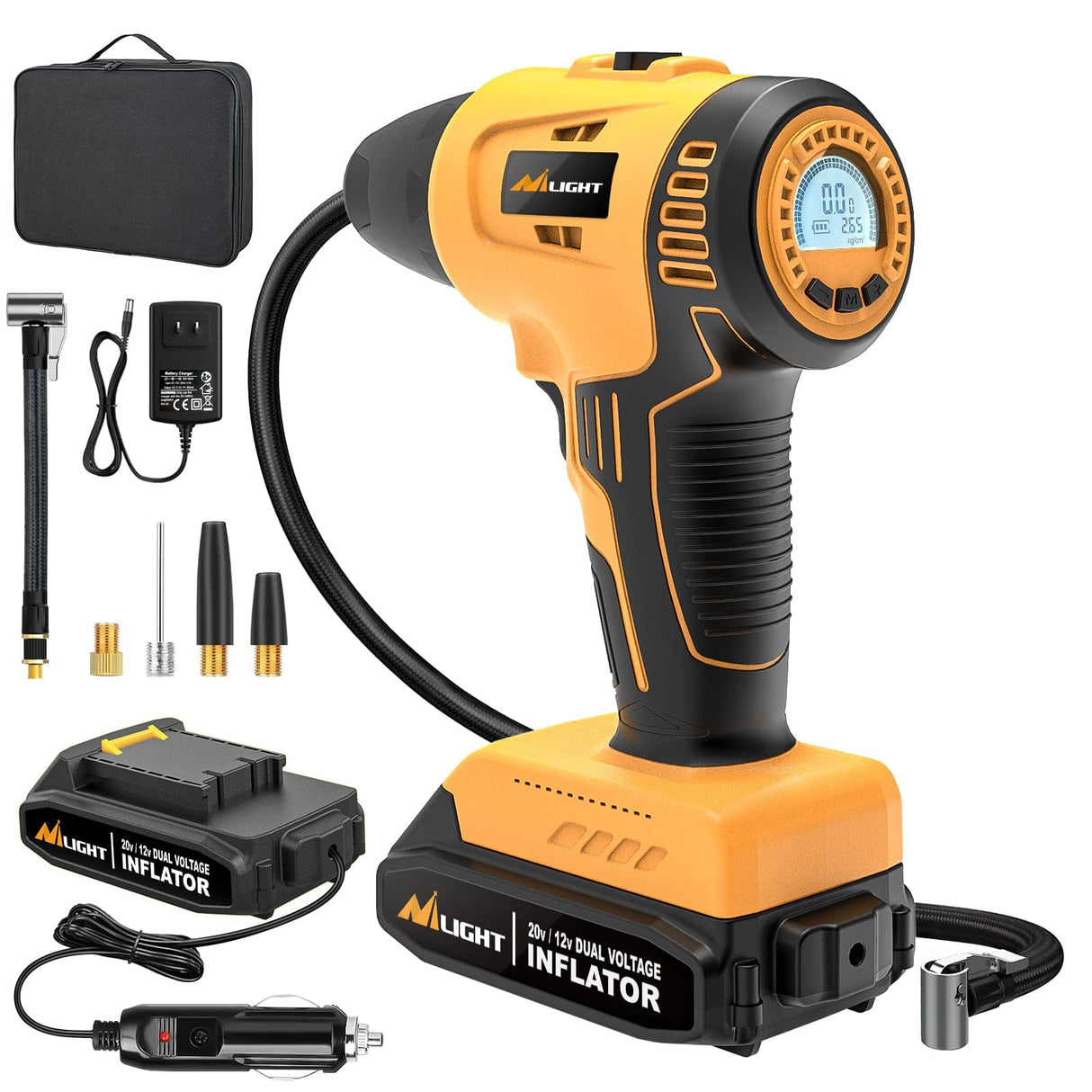 Nilight Cordless Tire Inflator 20V Rechargeable Air Compressor with Digital Gauge 150PSI Includes 12V Adapter