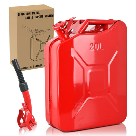 Gas Can Metal Gas Can 5 Gallon with Spout System and Handle, 20 Litre Metal Container for Gasoline Trucks Cars ATV Motorcycle Equipment, No Spill Steel Safety Gas Fuel Cans Green, 1 Pack