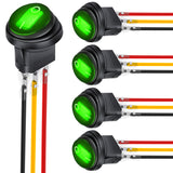 Nilight 5Pcs Waterproof Round Rocker Toggle Green LED Switch 12V 20A 3 Pin ON Off SPST for Car Truck Boat Marine Automotive RV with Locked Terminal Wires