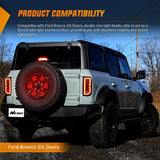 Tail Brake Turn Reverse Lights Spare Tire Brake Light Red Double Row LED Ring 3rd Third Stop Rear Wheel Lights Plug and Play Fit for 2021 2022 2023 2024 2025 Ford Bronco 2/4 Doors
