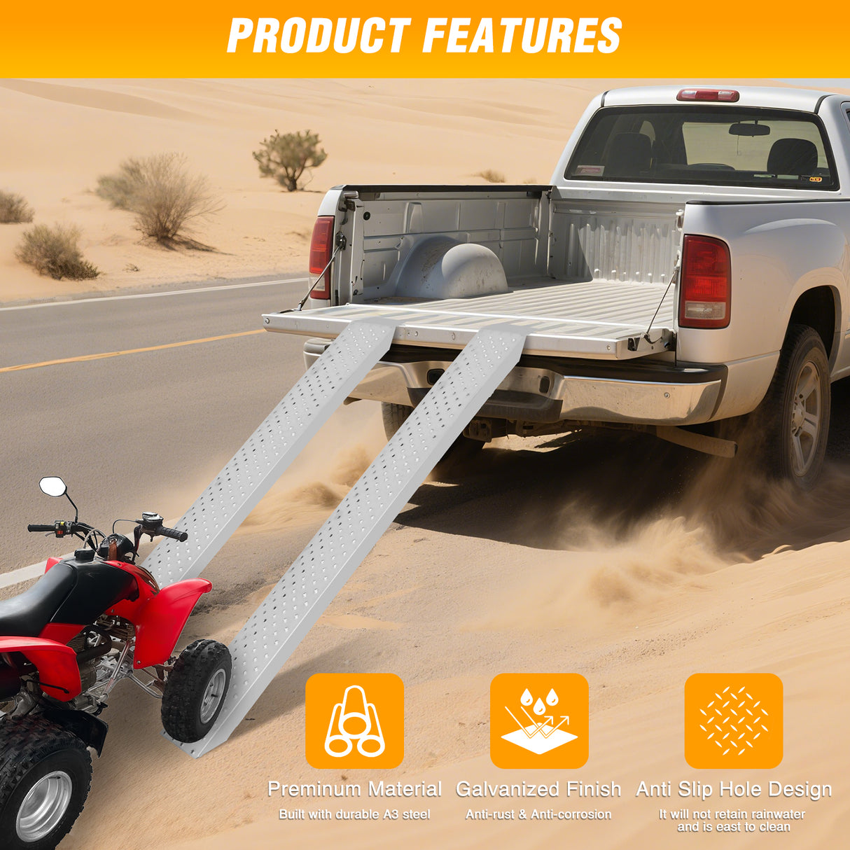 Loading Ramps, 62.6Inch x 9Inch Heavy Duty Steel Trailer Ramp, 880lbs Capacity for Hand Truck, Motorcycle, Riding Mower, ATVs & 4-Wheel Equipment, 2 Pack