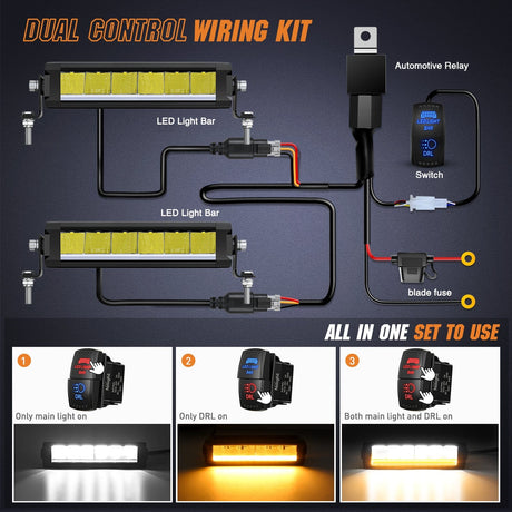 Nilight LED Light Bar with Amber DRL 2 PCS 30 W 9 Inch Single Row Slim 3365 LM Anti-Glare Spot Beam IP68 Offroad Driving Lights w/ 16AWG DT Wiring Kit for Pickup Truck SUV ATV UTV Boat 4x4 Jeep