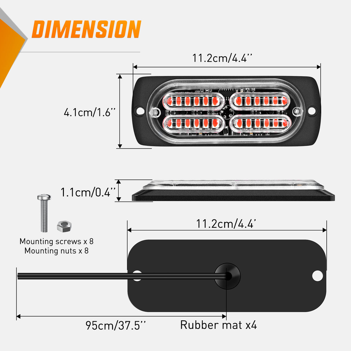 Led Strobe Light 4PCS 24LED Emergency Strobe lights 12V 24V Red Surface Mount Grille Hazard Safety Warning Light Sync Feature Side Flashing Marker Flash for Car Truck Campers