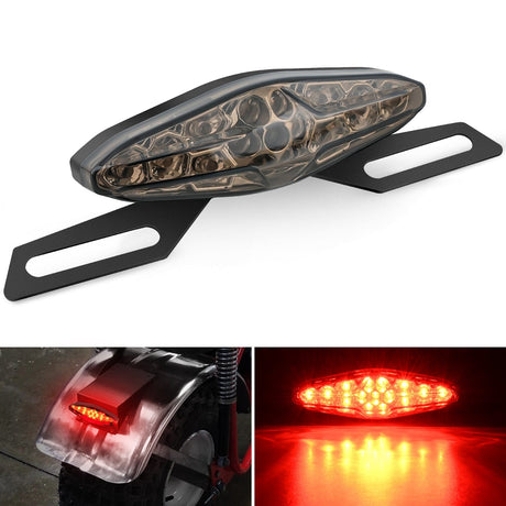 Taillight Assembly Motorcycle Tail Lights LED Brake Running Light with License Plate Bracket Dirt Bike Rear Lighting Compatible with Honda Yamaha Kawasaki Suzuki Chopper Turing Cruiser, Red