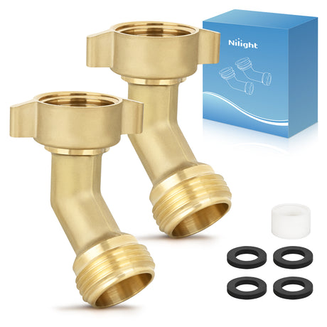 Nilight 45 Degree Hose Elbow for RV Garden Water Hose Elbow Fitting 3/4Inch Brass 45° Water Hose Connector for RV Camper Trailer Outdoor Garden Hose Systems Faucet Adapter Accessories, 2-Pack
