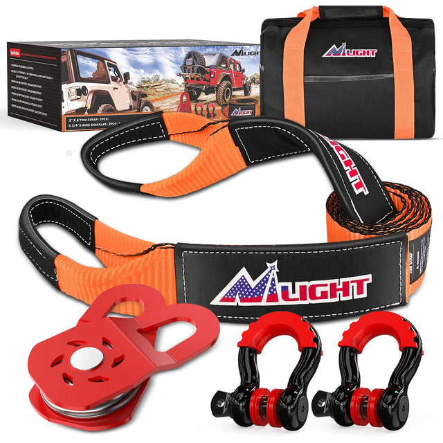 3 x 8 Inch Tow Strap with Winch Snatch Block Pulley and D-Ring Shackles Nilight