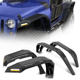 Nilight 2007 2008 2009 2010 2011 2012 2013 2014 2015 2016 2017 2018 Jeep Wrangler JK 2/4 Door Wide Flat Front & Rear Fender Flares w/LED Lights Turn Signal Lights DRL