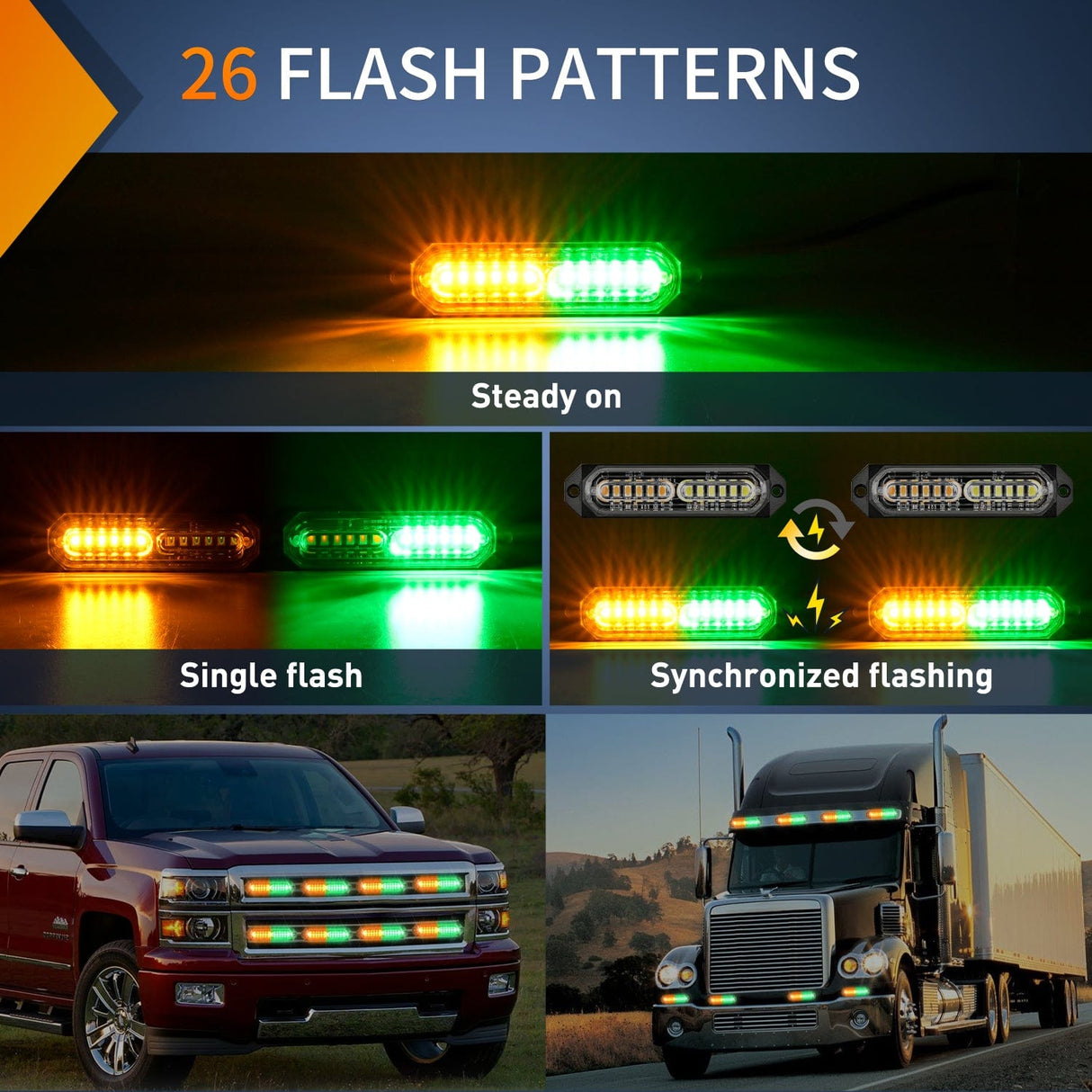 Nilight 8PCS 12LED Amber Green Emergency Strobe Lights