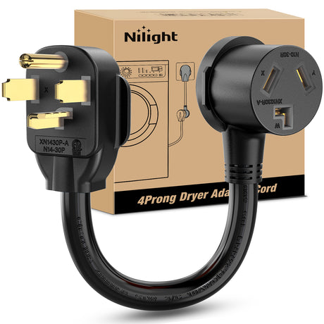 Nilight EV Dryer Adapter Cord 30 Amp to 30Amp 4 Prong 125V/250V 7500 Watt Pure Copper Dryers New Outlet Old Plug Conversion Heavy Duty 10 Gauge Wires 14-30P 10-30R 30M/30F