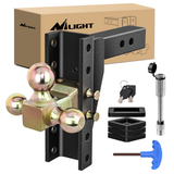 Nilight Adjustable Tri-Ball Trailer Hitch Mount 8 Inch Drop/Rise Hitch 1-7/8Inch 2Inch 2-5/16Inch Fits 2-Inch Receiver 15000lbs GTW for Heavy Duty Truck with Anti-Theft Pin