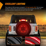Tail Brake Turn Reverse Lights Spare Tire Brake Light Red Double Row LED Ring 3rd Third Stop Rear Wheel Lights Plug and Play Fit for 2021 2022 2023 2024 2025 Ford Bronco 2/4 Doors