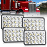 4x6 Inch LED Headlights 45W Hi/Lo Sealed Beam Rectangular Headlight Replacement H4651 H4652 H4656 H4666 H6545 Compatible with Chevy Kenworth Peterbil Ford Freightliner Oldsmobile(Silver, 4PCS)
