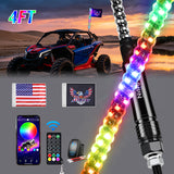 RGB Whip Light 1PC 4FT Lighted Antenna Whips with Remote & App Control DIY Chasing Patterns Brake Reverse Lights for ATV UTV Polaris RZR Can-am Dune Buggy Pickup Trucks Jeep