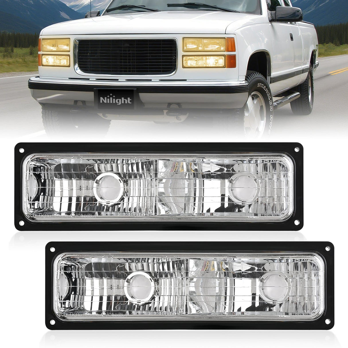 Nilight Headlight Assembly Compatible with 1988 1989 1990 1991 1992 1993 1994 1995 1996 1997 1998 Chevrolet GMC C10 C/K 1988-1999 Silverado Suburban Sierra Blazer Tahoe Yukon Black Bumper Lights
