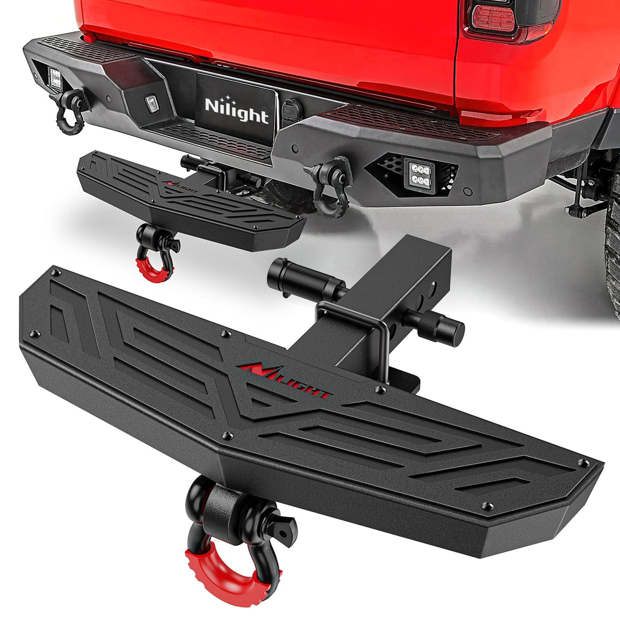 Trailer Hitch Hitch Step 2 Inch Receiver Universal Trailer Hitch Step Armor with Anti-Theft D-Ring Shackle Hitch Lock Stabilizer Anti-Slip Design Rear Bumper Guard for Pickups Trucks Vans SUVs ATVs