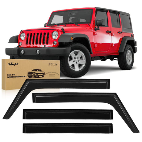 Nilight Window Rain Guards for Jeep Wrangler JK 2007 2008 2009 2010 2011 2012 2013 2014 2015 2016 2017 2018, Window Wind Deflectors Vent Visors, Tape on-4PCS