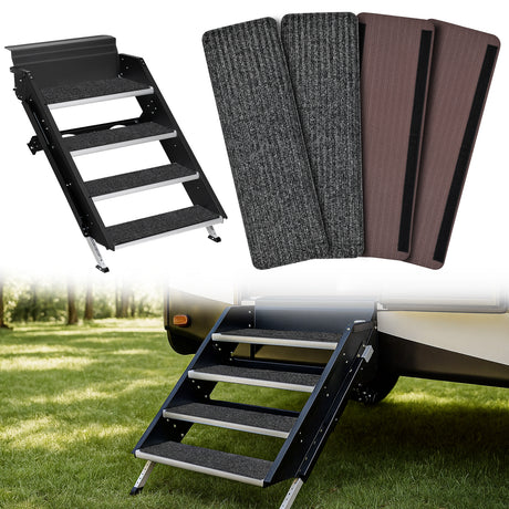 Nilight RV Step Covers 4 Pack 24 x 7.5 inches, Non Slip Camper Steps RV Step Rug with Hook & Loop Works on Electrical & Manual RV Stairs Carpet Rug for Mobile Home Camper Trailers Steps Outside, Gray