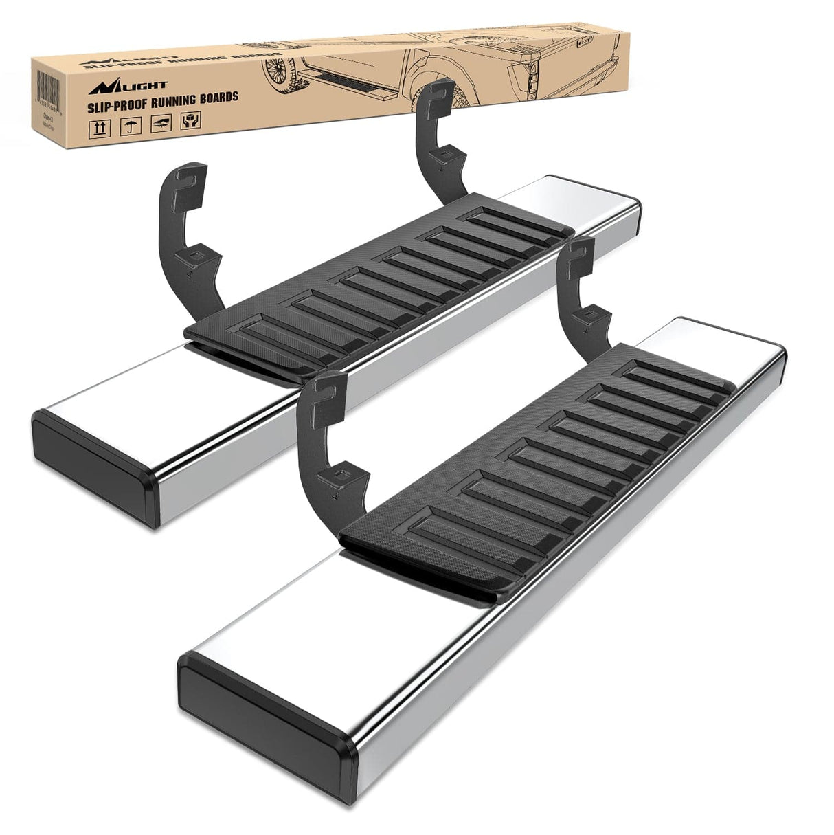 Nilight Running Boards for 2019 2020 2021 2022 2023 2024 2025 Chevy Silverado GMC Sierra 1500 2500 3500 Regular Standard Single Cab 6 Inch Side Step Nerf Bars Stainless Steel
