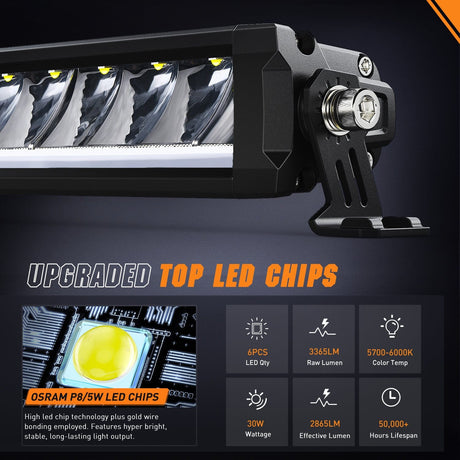 Nilight LED Light Bar with Amber DRL 2 PCS 30 W 9 Inch Single Row Slim 3365 LM Anti-Glare Spot Beam IP68 Offroad Driving Lights w/ 16AWG DT Wiring Kit for Pickup Truck SUV ATV UTV Boat 4x4 Jeep