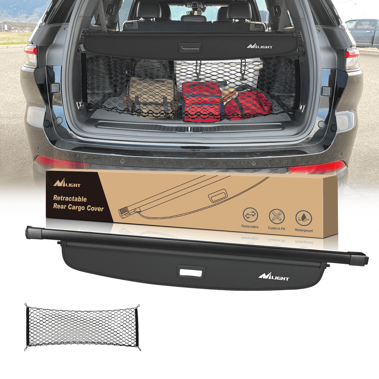 2021-2025 Jeep Grand Cherokee L 3 Row Retractable Trunk Cargo Cover With Trunk Storage Net