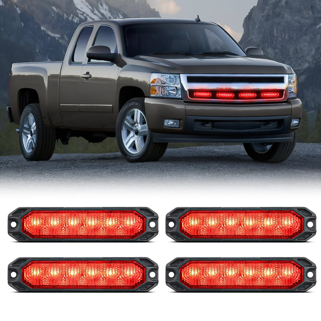 Nilight 4PCS 6 LED Red Emergency Warning Strobe Lights