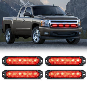 4PCS 6 LED Red Emergency Warning Strobe Lights