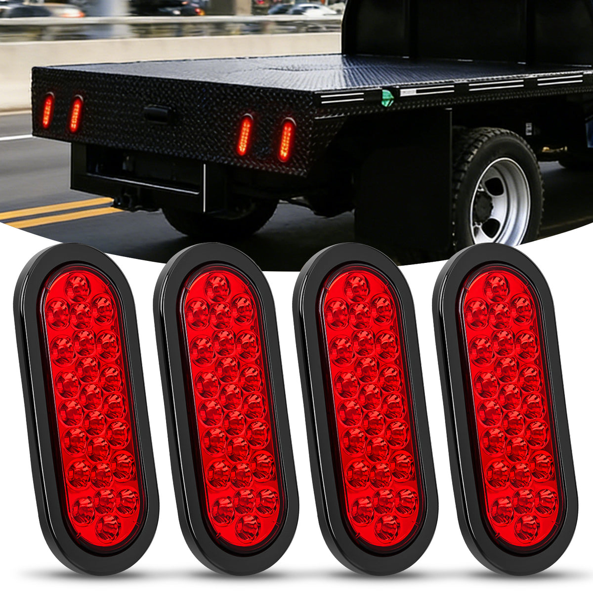 6 Inch Oval Red 24Leds Trailer Tail Lights 4Pcs
