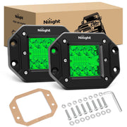 Flush Mount LED Light Pods 2 PCS 42 W Green Upgraded Spot Flood Combo Bumper Driving Fog Lights Fishing Hunting Emergency Safety Signal Light for UTV Pickup Van Boat Tractor
