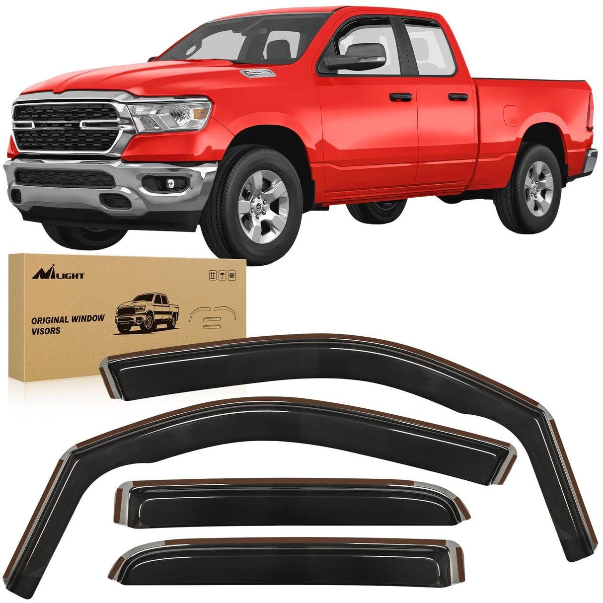 Nilight in Channel Rain Guards for Dodge RAM 1500 2019 2020 2021 2022 2023 2024 Quad Cab Original Window Deflectors, Vent Window Visors-4PCS